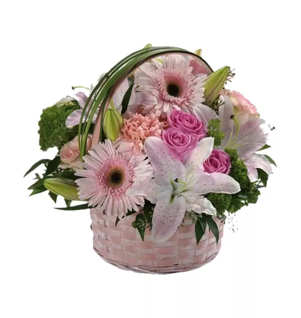 Delicate Pink Flowers Basket