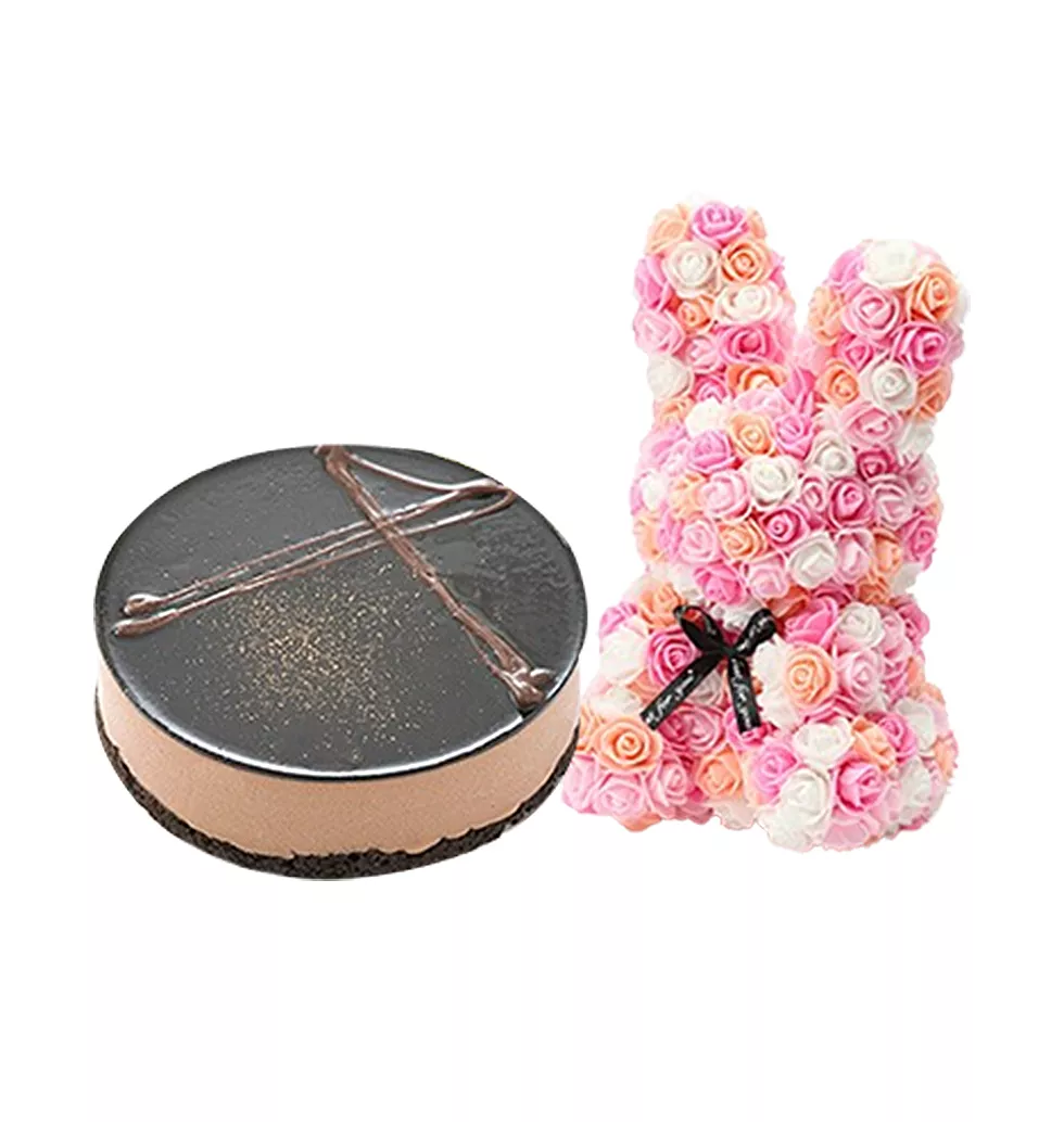 Elegant Floral Rabbit with Cake